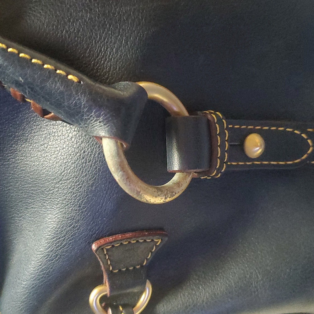Dooney & Bourke dark navy Leather Shoulder Bag with Brown Trim and Gold Hardware - Picture 14 of 16